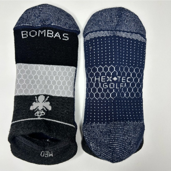 Bombas New 2 pair Golf Ankle Socks Medium Hex Tec Black Navy Blue Black Brown - Picture 3 of 4